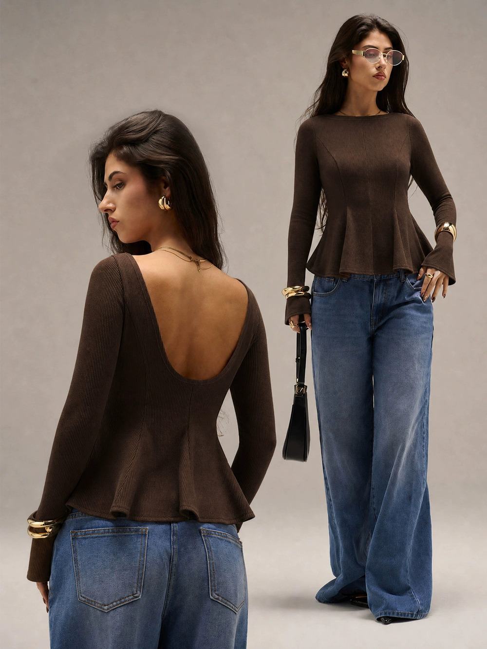 ZARA American Retro Off Shoulder Backless Slimming Ruffle Knit Top